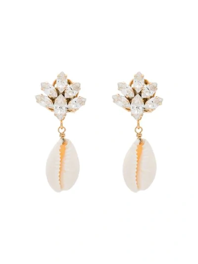 Anton Heunis Metallic Puka Shell Drop Crystal Earrings In Gold