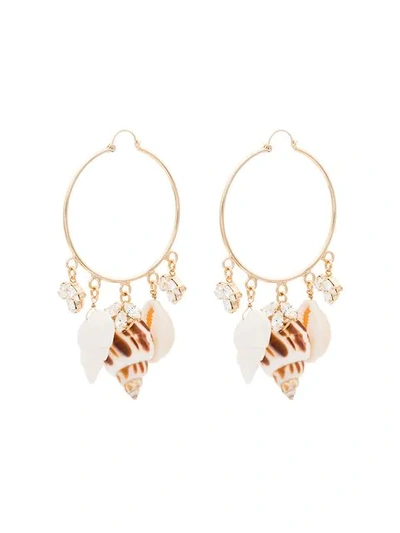 Anton Heunis Metallic Gold Shell Crystal Charm Embellished Hoop Earrings