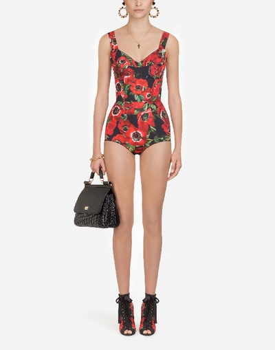 Dolce & Gabbana Anemone-print Bustier Bodysuit In Floral Print