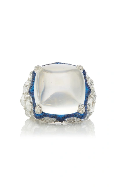 Arunashi One-of-a-kind Blue Moonstone Sugarloaf Ring In White