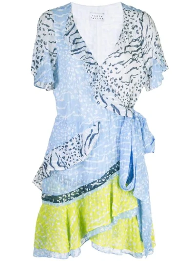 Tanya Taylor Bianka Ruffled Mix Print Dress In Leopard Zebra Light Blue