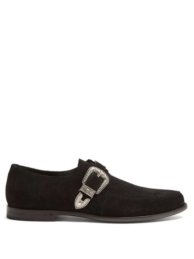 Saint Laurent Charles Buckled Suede Loafers In Black