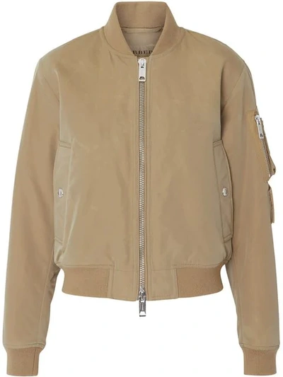 Burberry Union Jack Motif Nylon Bomber Jacket In Honey