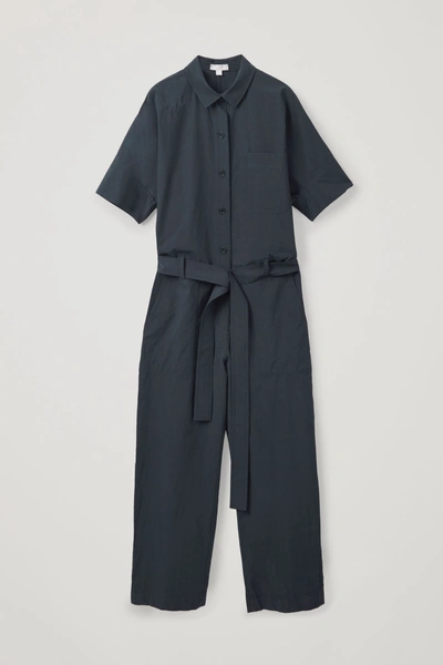 Cos Belted Topstitched Jumpsuit In Black