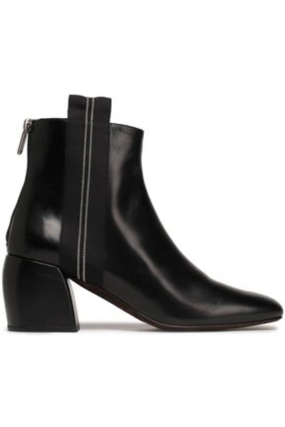 Brunello Cucinelli Grosgrain-trimmed Glossed-leather Ankle Boots In Black