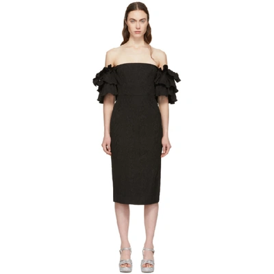 Alexa Chung Puffed-sleeve Off-the-shoulder Cloqué Mini Dress In Black