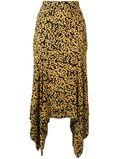 Ganni Goldstone Floral-print Crepe Skirt In Black | ModeSens