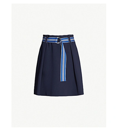Claudie Pierlot Striped Belt High-waisted Crepe Skirt In Ultramarine