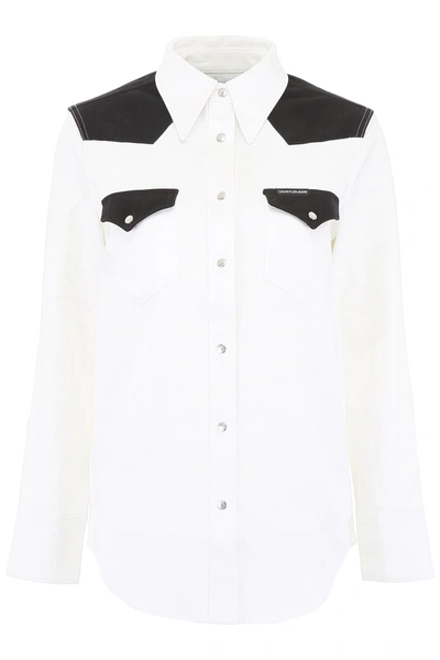 Calvin Klein Jeans Est.1978 Bicolor Cotton Shirt In White,black