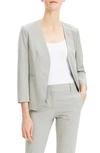 Theory Lindrayia Open-front 3/4-sleeve Good Wool Suiting Jacket In Light Grey Melange