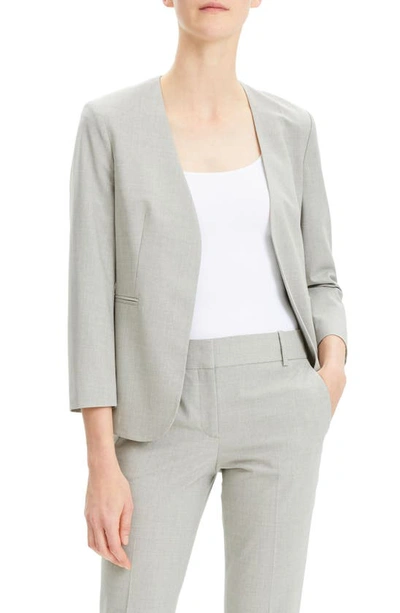 Theory Lindrayia Open-front 3/4-sleeve Good Wool Suiting Jacket In Light Grey Melange