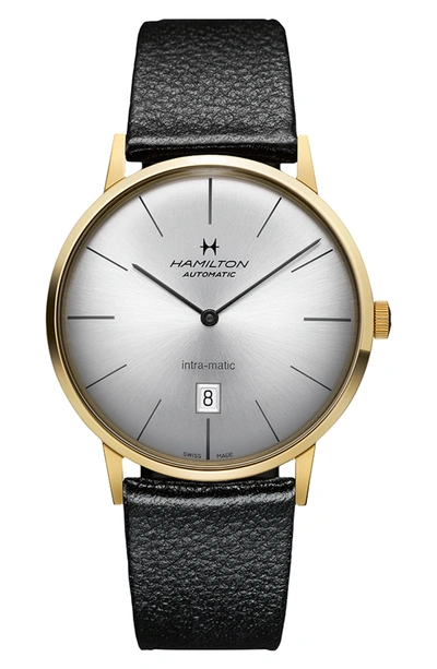 Hamilton Intra-matic Automatic Leather Strap Watch, 42mm In Black/ Silver/ Gold
