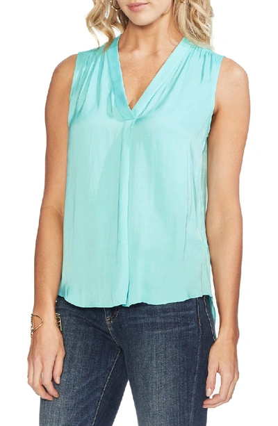 Vince Camuto Rumpled Satin Blouse In Bright Aqua