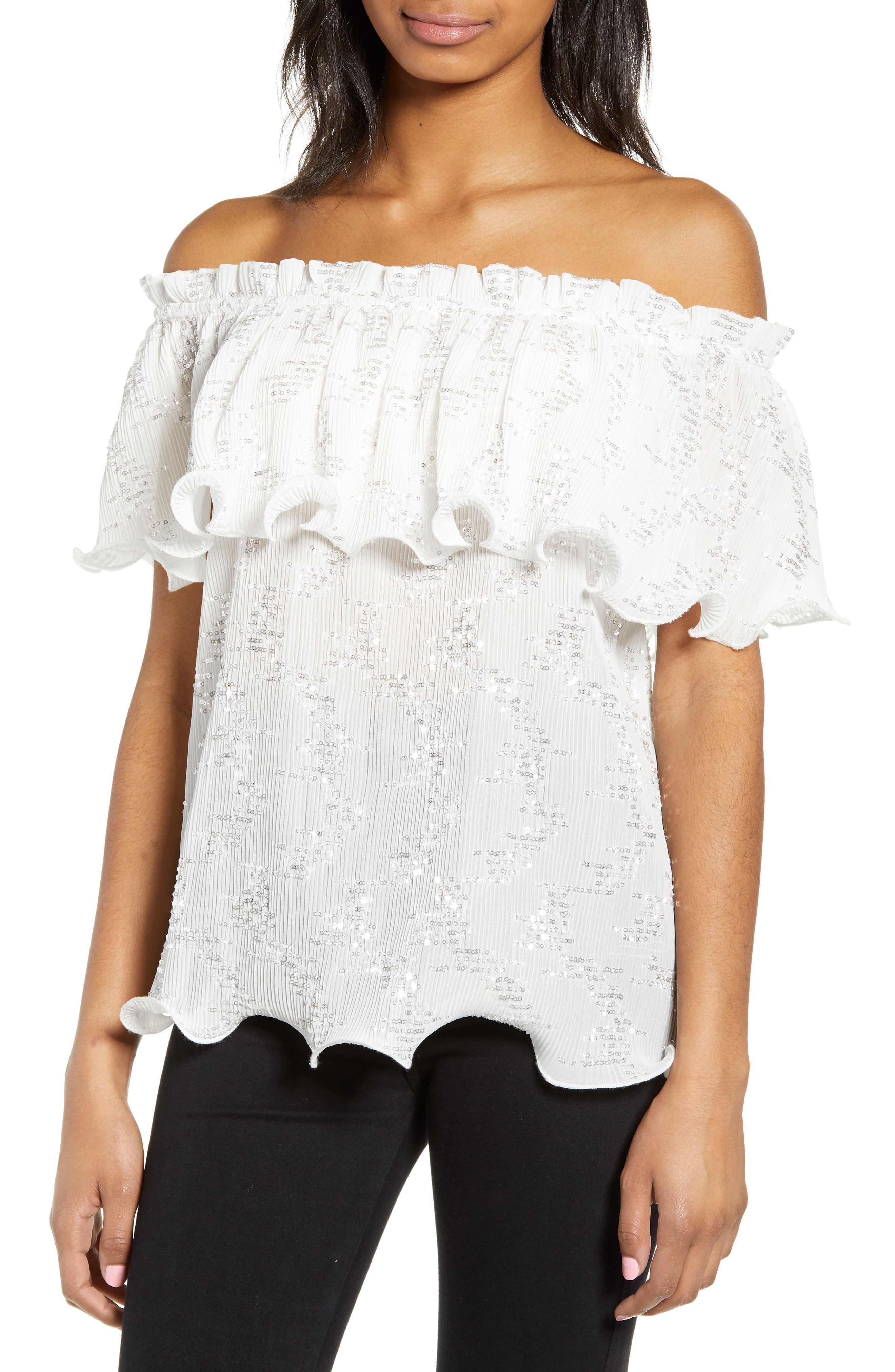 Endless Rose Off The Shoulder Sequin Top In White ModeSens