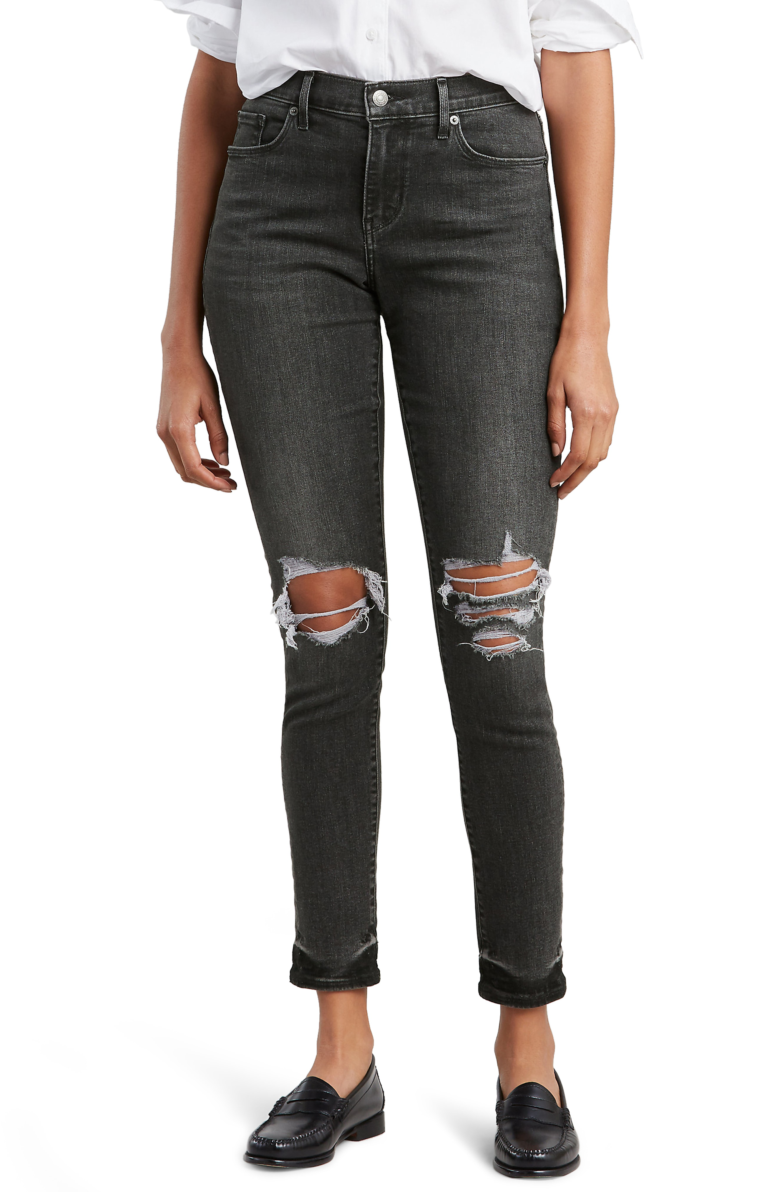 Levi's Ripped Curvy Skinny Jeans In Washed Black Dream | ModeSens