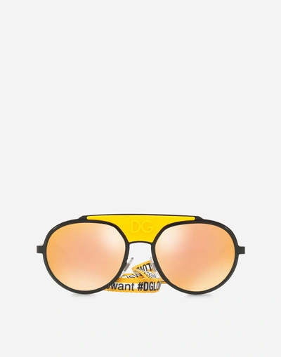 Dolce & Gabbana Madison Up 55mm Round Sunglasses In Black And Yellow