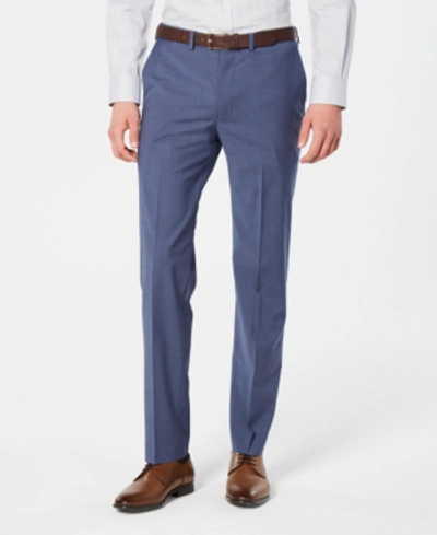 Dkny Men's Modern-fit Stretch Blue Mini-check Suit Pants