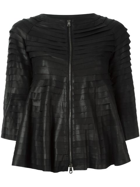 Emporio Armani Cropped Sleeves Leather Jacket | ModeSens