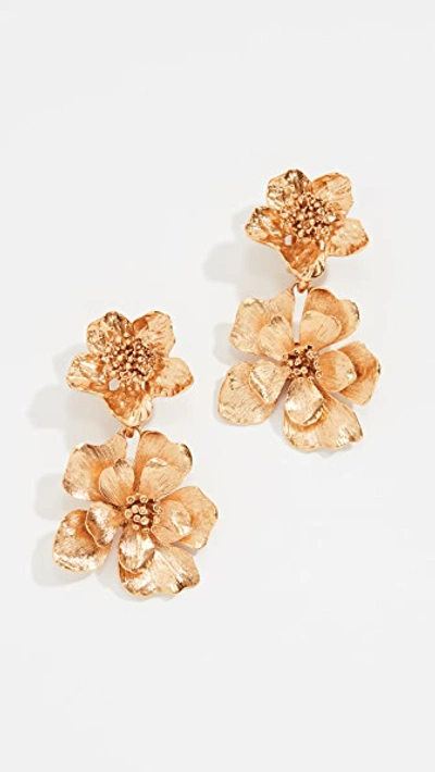 Oscar De La Renta Classic Goldtone Flower Clip-on Drop Earrings