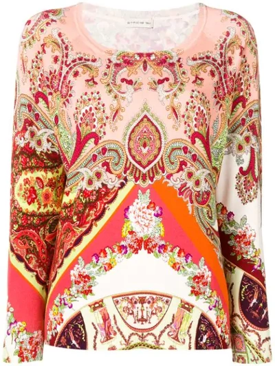 Etro Long-sleeve Stretch Paisley Sweater In Pink