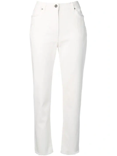 Etro Scroll Paisley Embroidered Cropped Skinny Jeans In White