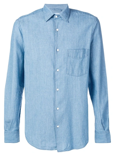 Aspesi Garment Dyed Linen Classic Shirt In Air Force Blue