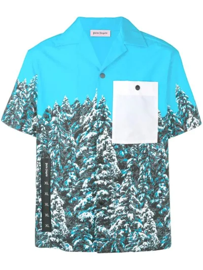 Palm Angels Camp-collar Printed Cotton-poplin Shirt In Blue