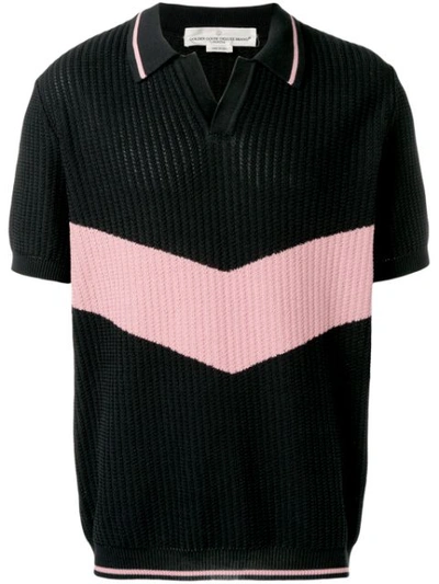 Golden Goose Ribbed Knit Polo Shirt In Navy/pink