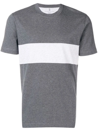 Brunello Cucinelli Contrast Band T-shirt In Grey