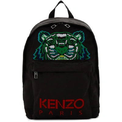 Kenzo Tiger Embroidered Nylon Canvas Backpack In Black
