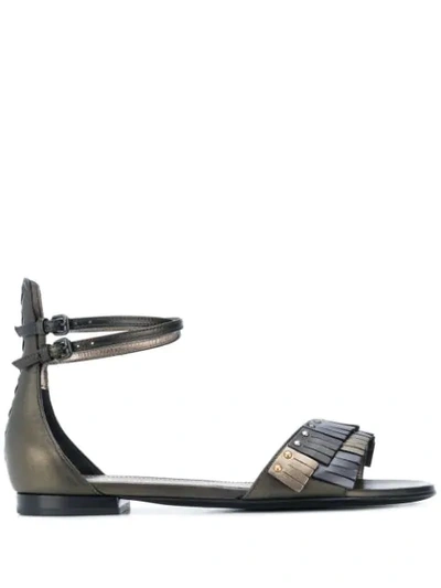 Bottega Veneta Antique Napa Fringe Flat Sandals In Brown