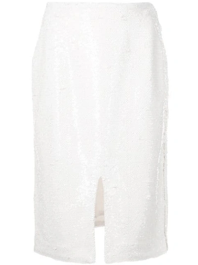 Ganni Sequins Midi Skirt In White
