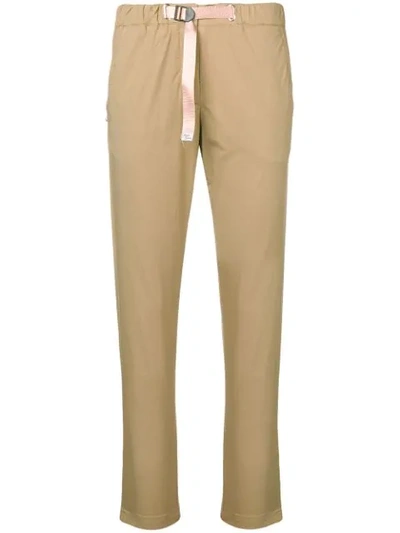 White Sand Belted Slim-fit Trousers In Brown