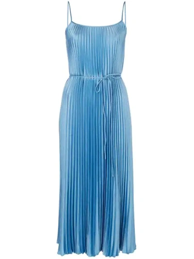 Vince Pleated Satin Midi Dress In Light Blue