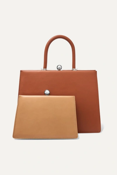 Ratio Et Motus Twin Frame Two-tone Leather Tote In Brown