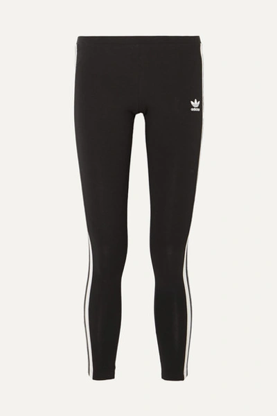 Adidas Originals Striped Stretch Cotton-blend Jersey Leggings In Black