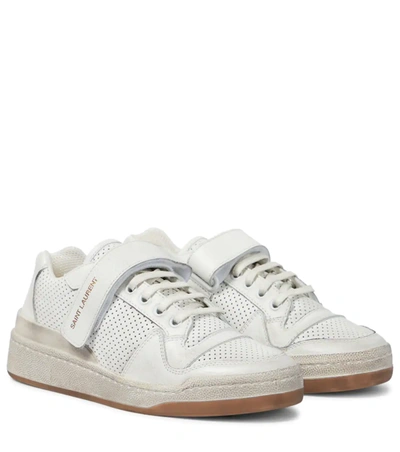 Saint Laurent Travis Logo-print Distressed Perforated Leather Sneakers In White