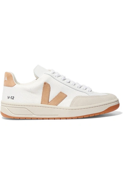 Veja V-12 Mesh, Leather And Nubuck Sneakers In White