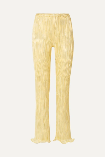Sies Marjan Karolina Ruffled Plissé Linen-blend Straight-leg Pants In Pastel Yellow