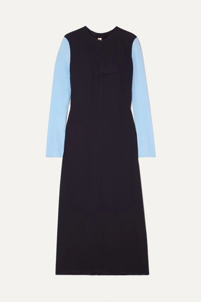Marni Two-tone Crepe And Crepe De Chine Maxi Dress In Navy