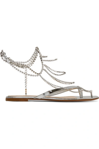 Gianvito Rossi Tennis Crystal-embellished Mirrored-leather Sandals In Silver