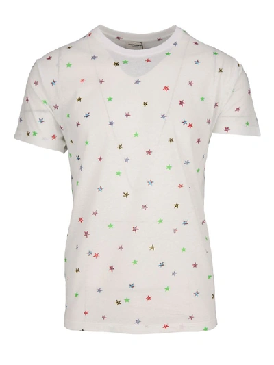 Saint Laurent White Cotton T-shirt With Stars Print