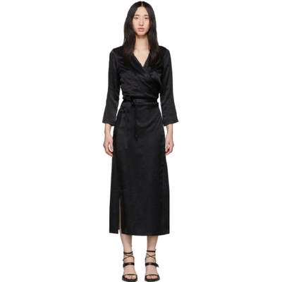 Ann Demeulemeester Silk Midi Wrap Dress In Black