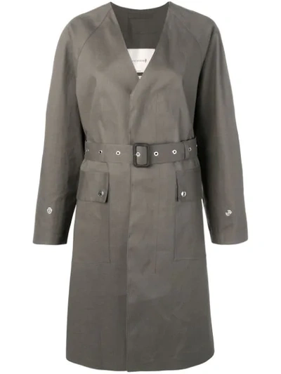 Mackintosh Taupe Bonded Cotton V-neck Coat Lr-096 In Grey