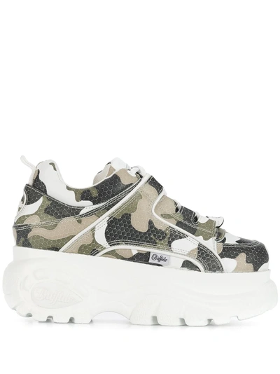 Buffalo Camouflage Print Platform Sneakers - Green