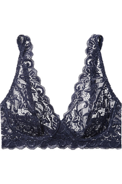 Hanro Moments Stretch-Lace Soft-Cup Bra In Navy | ModeSens