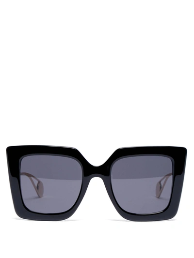 Gucci Acetate & Metal Square Sunglasses In Shiny Blue Dk Hav/ Blue Sld