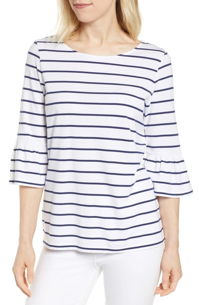 Tommy Bahama One Wave Or Another Stripe Ruffle Cuff Top In White