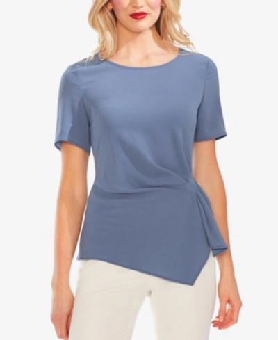 Vince Camuto Side Pleat Mixed Media Blouse In Dusty Blue