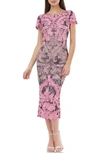 Js Collections Soutache Lace Midi Dress In Pink Bouquet